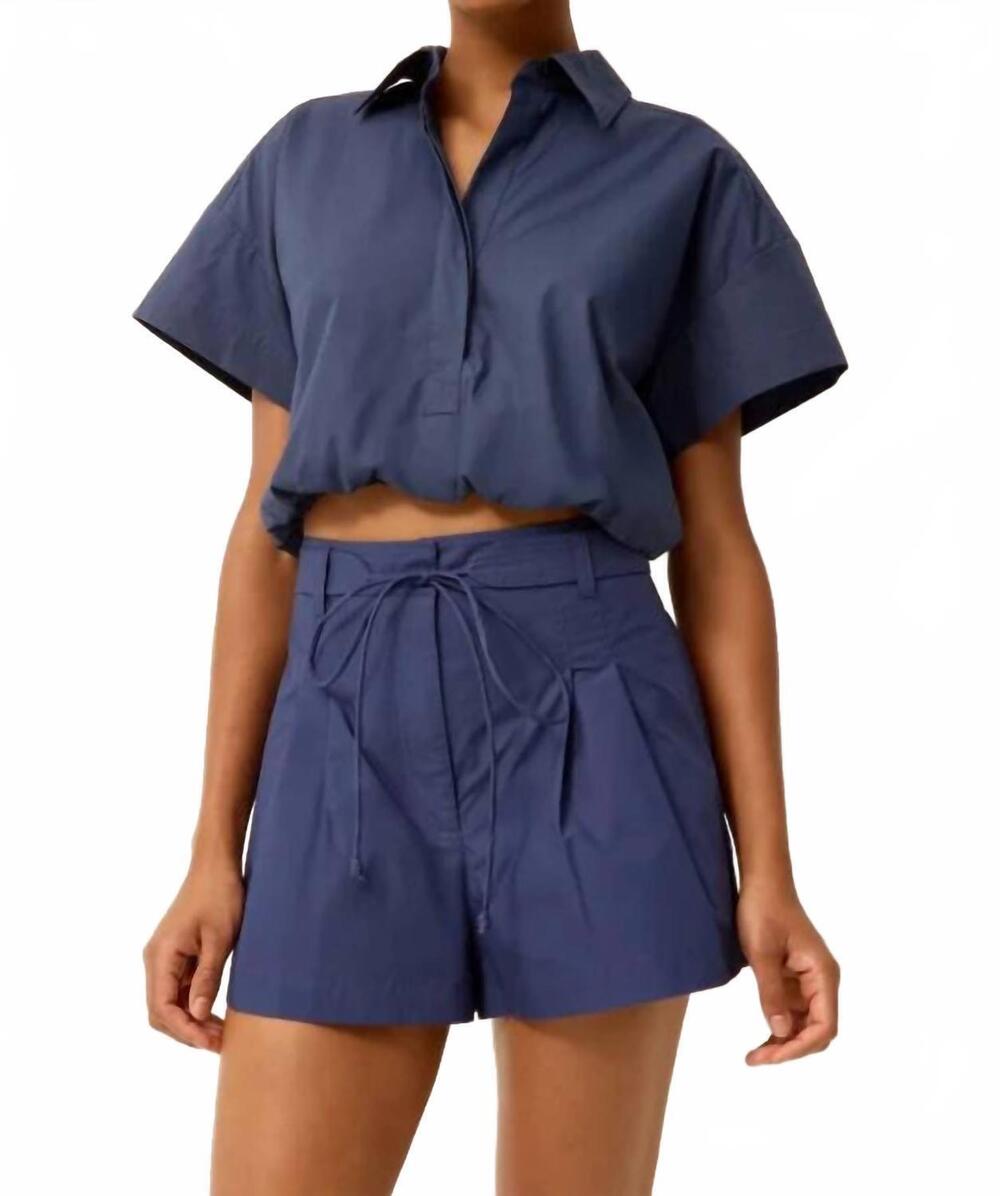Marie Oliver Navy High Waist Pleated Shorts NWT